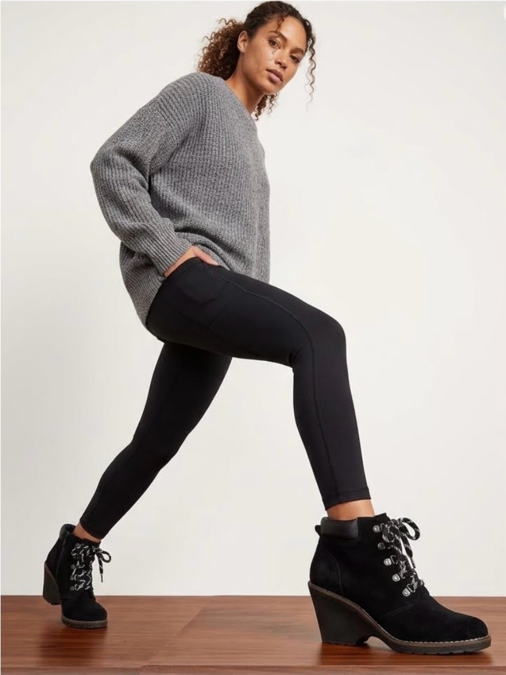 White Mountain Lace-Up Black Suede Wedge Boots Size 8.5